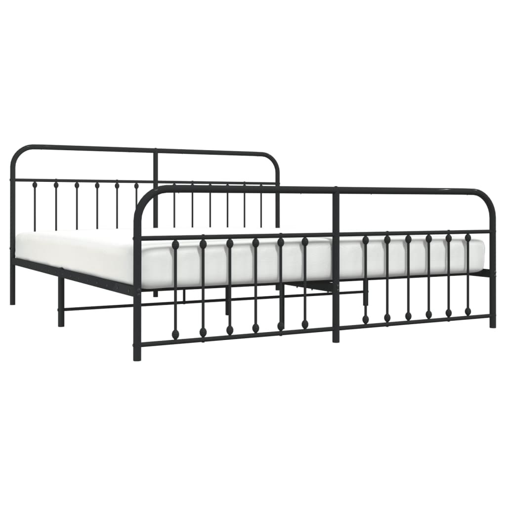 Bed frame with head and footboard metal black 200x200 cm