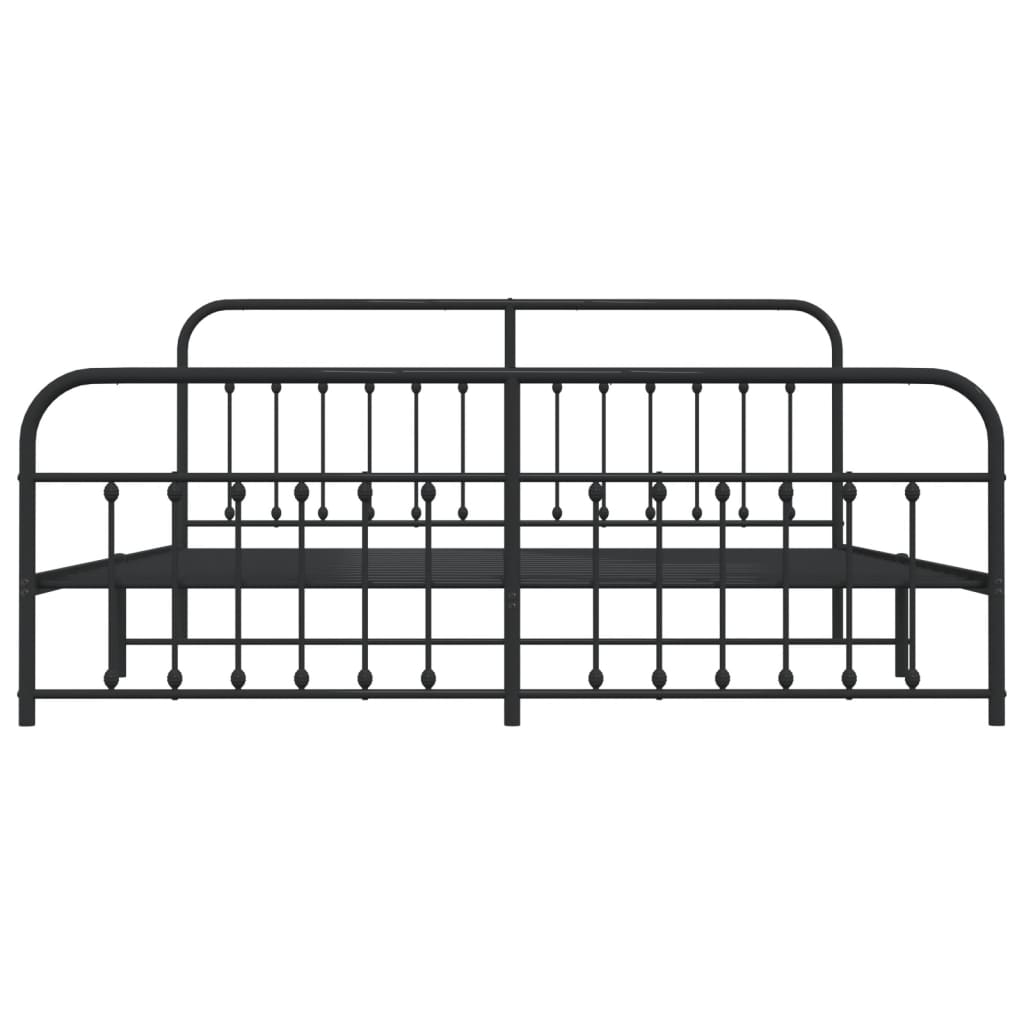 Bed frame with head and footboard metal black 200x200 cm