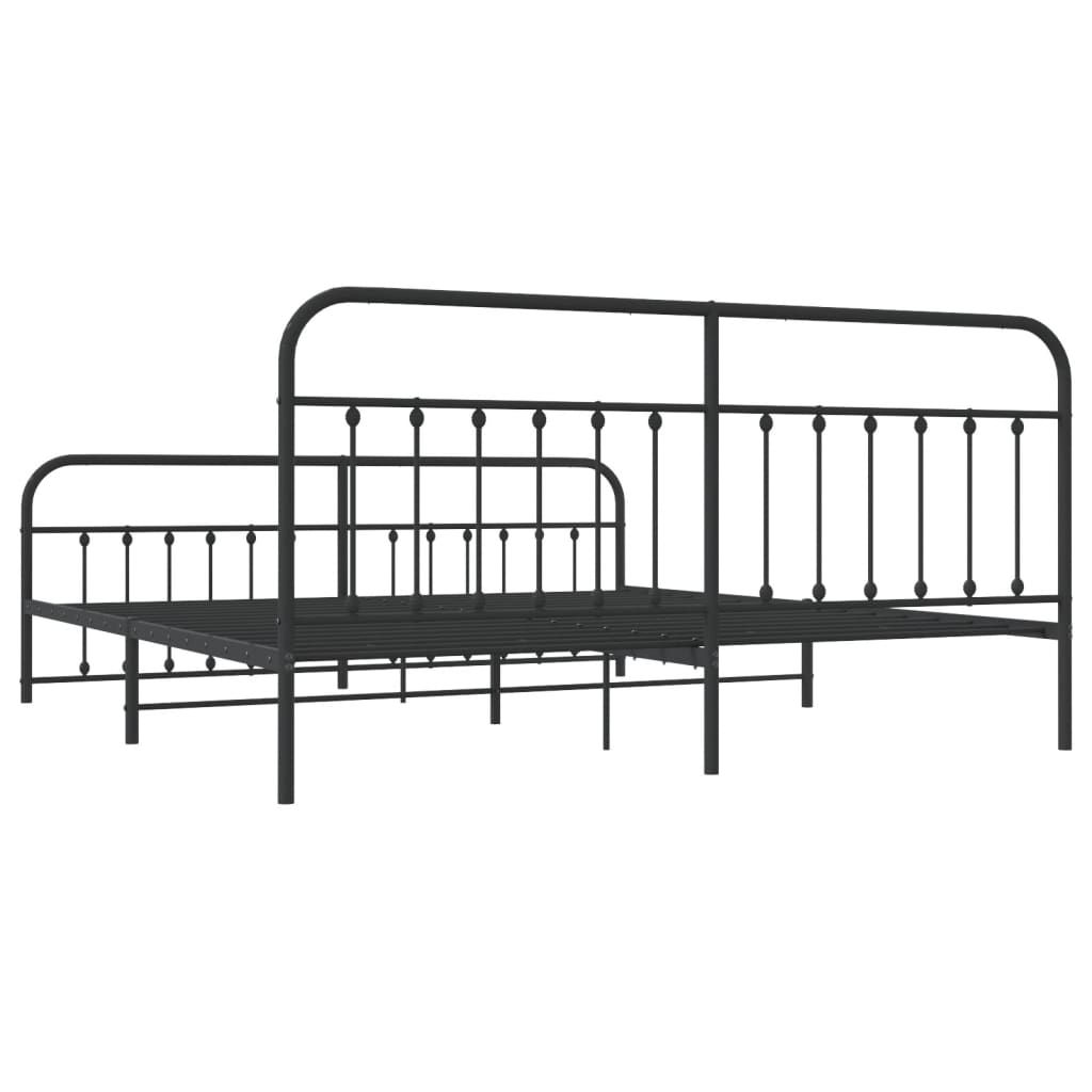 Bed frame with head and footboard metal black 200x200 cm