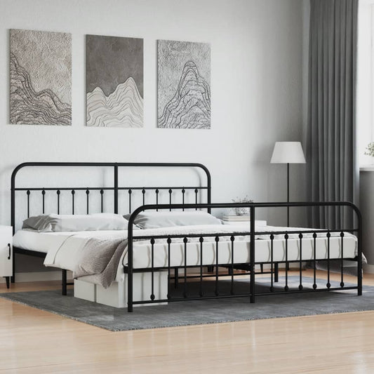 Bed frame with head and footboard metal black 200x200 cm
