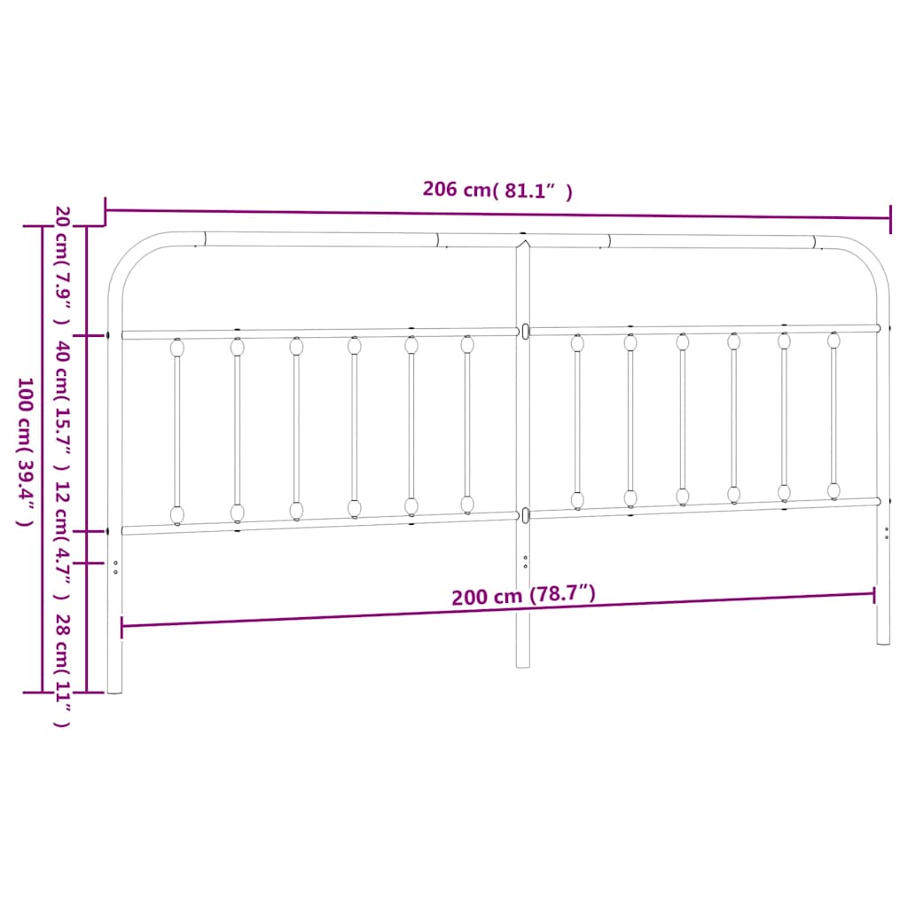 Ersatz-Kopfteil Metall Schwarz 200 cm