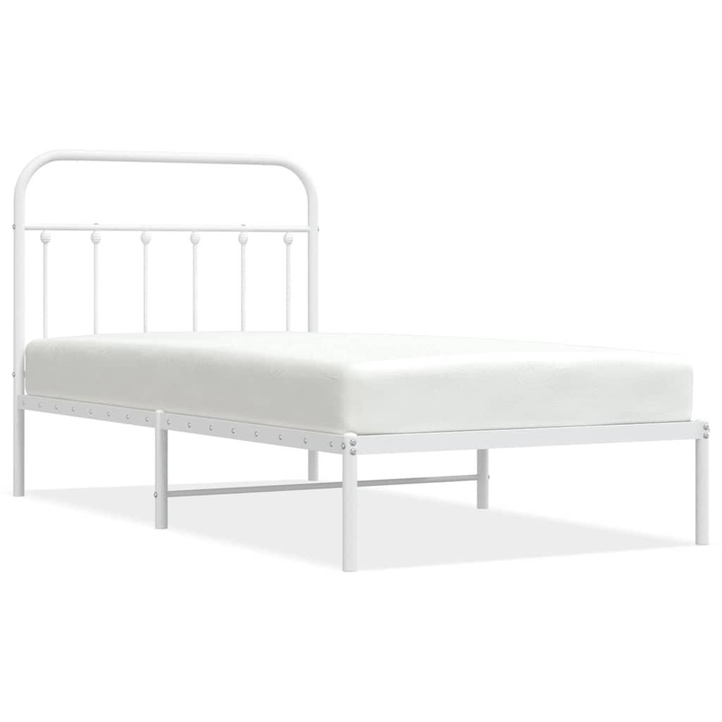 Bed frame with headboard metal white 100x190 cm