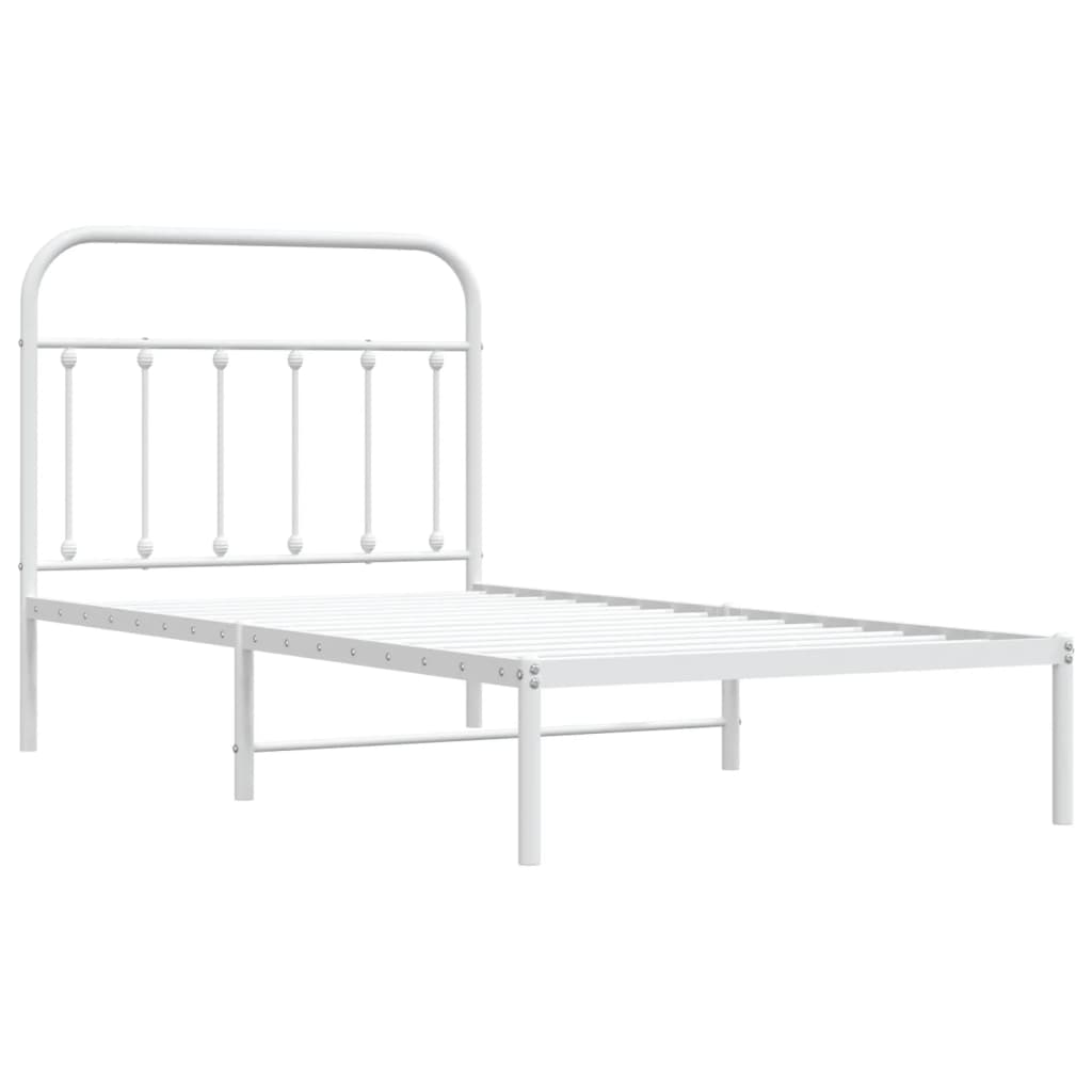 Bed frame with headboard metal white 100x190 cm