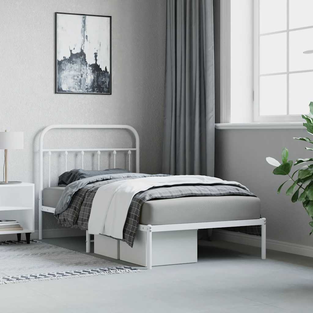 Bed frame with headboard metal white 100x190 cm