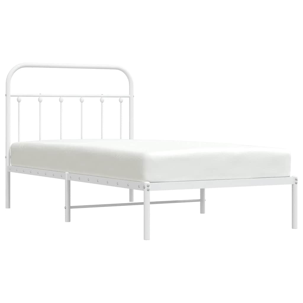 Bed frame with headboard metal white 100x190 cm