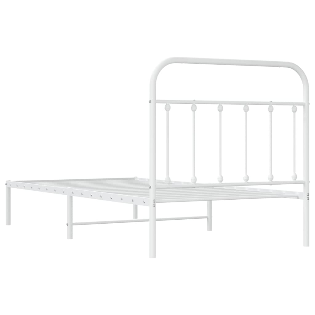 Bed frame with headboard metal white 100x190 cm
