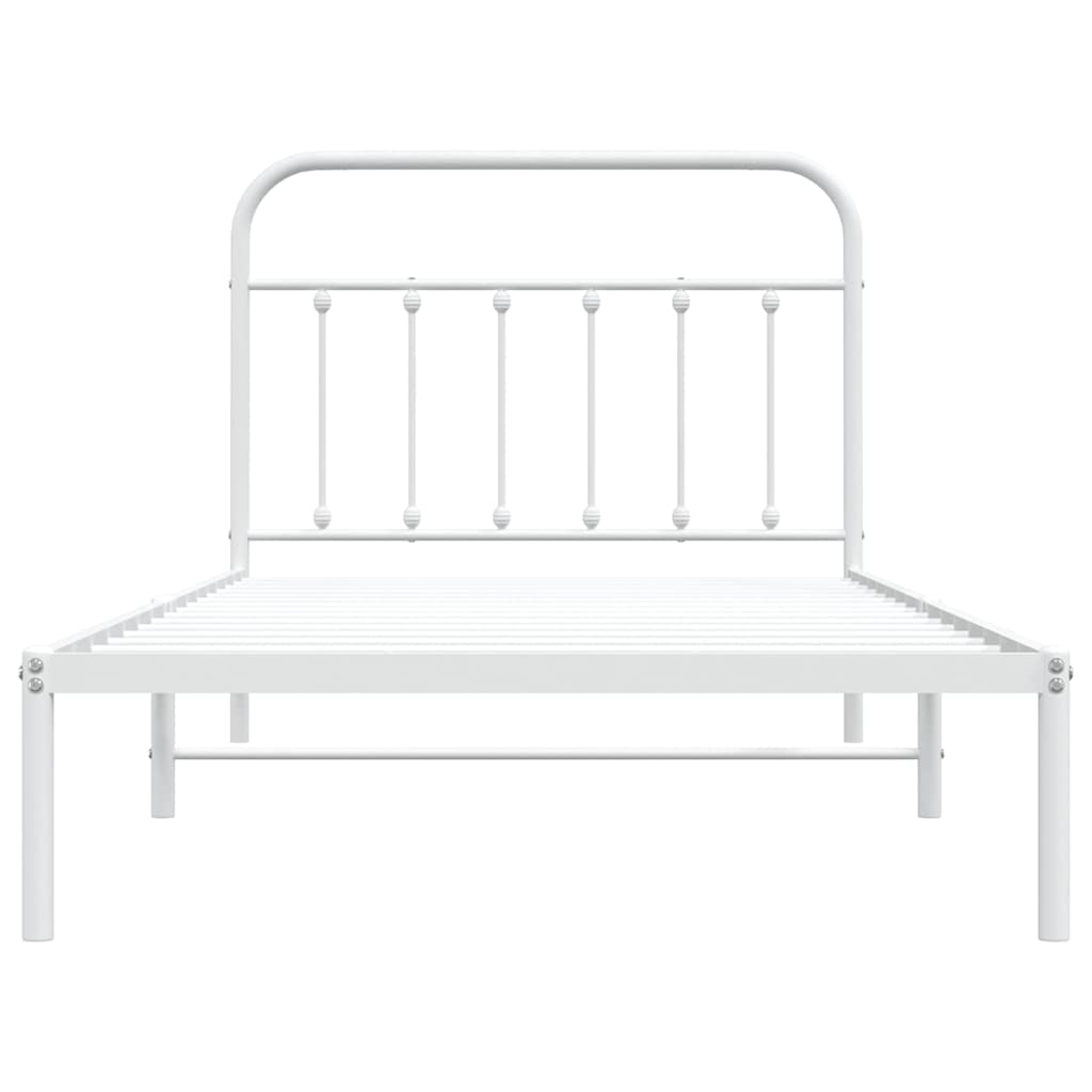 Bed frame with headboard metal white 100x200 cm