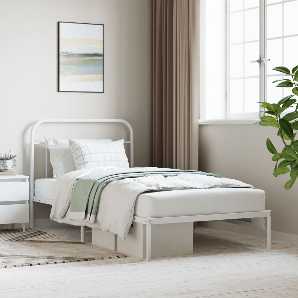 Bed frame with headboard metal white 100x200 cm
