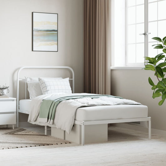 Bed frame with headboard metal white 100x200 cm