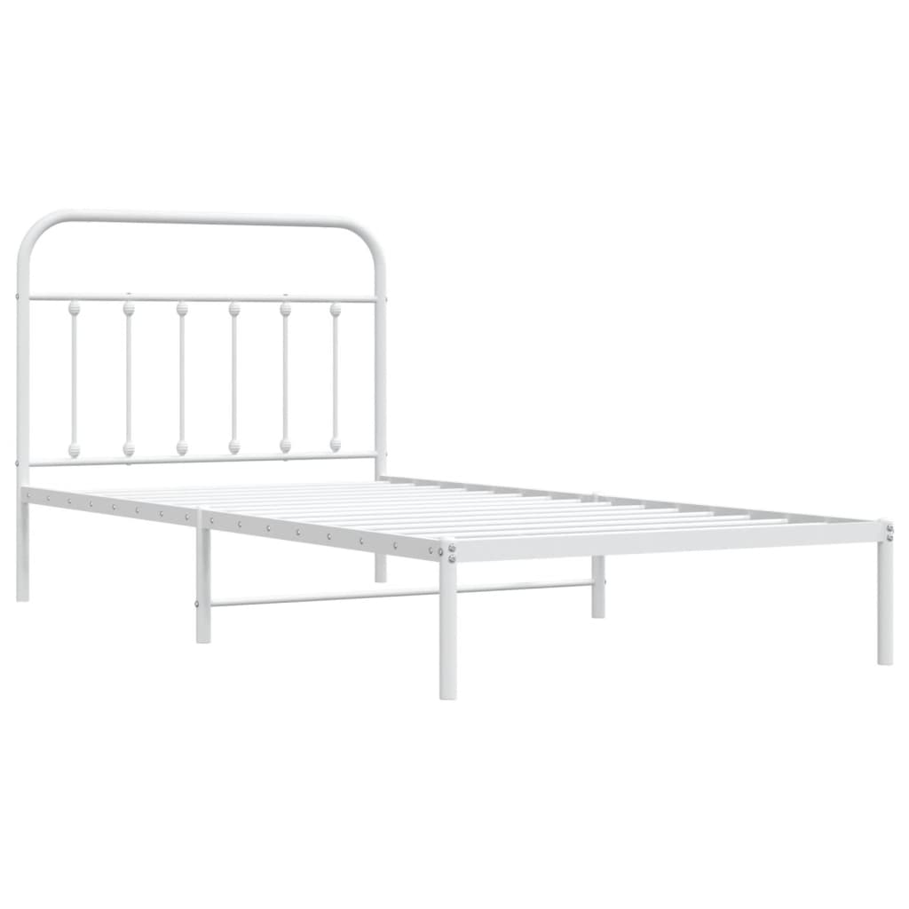 Bed frame with headboard metal white 107x203 cm