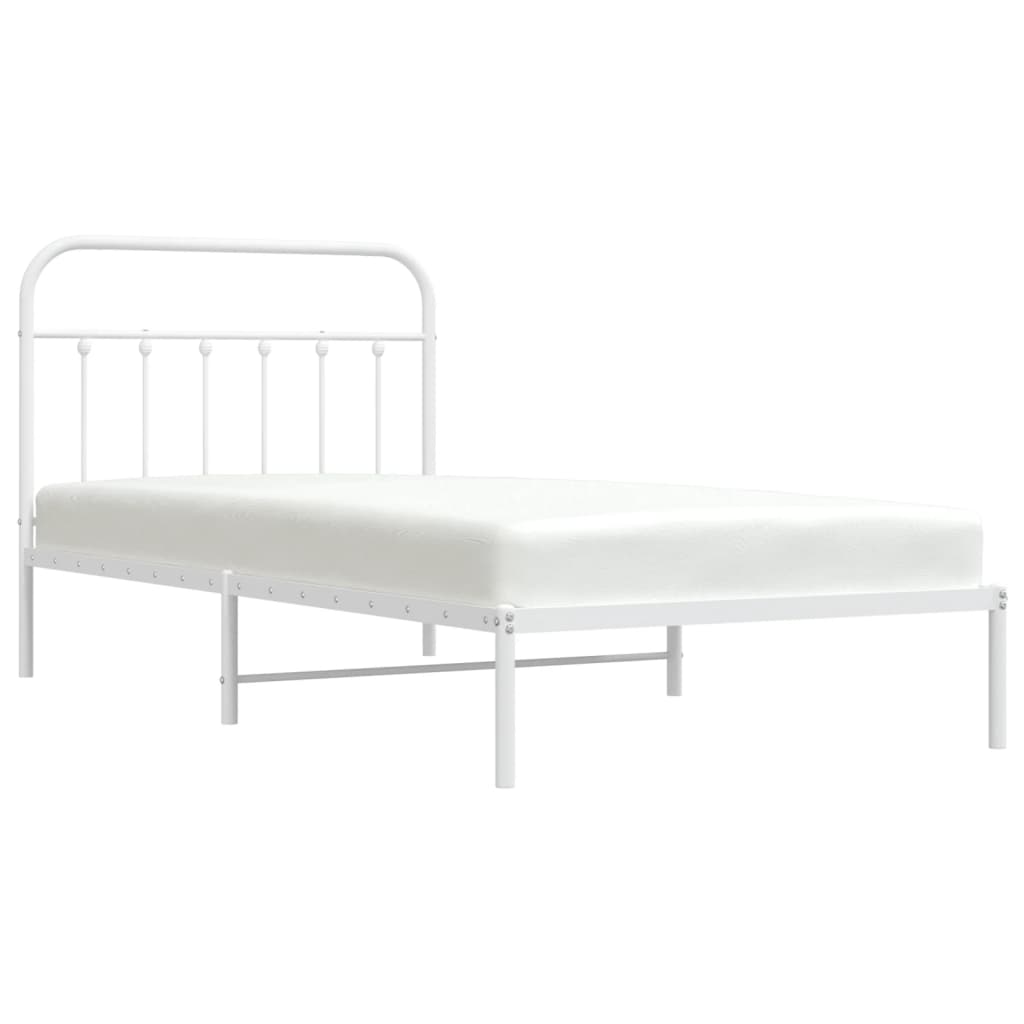 Bed frame with headboard metal white 107x203 cm