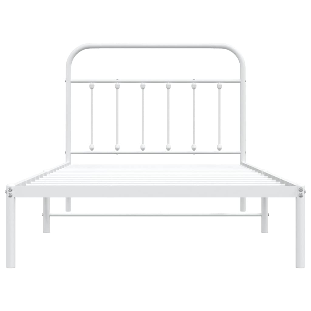 Bed frame with headboard metal white 107x203 cm