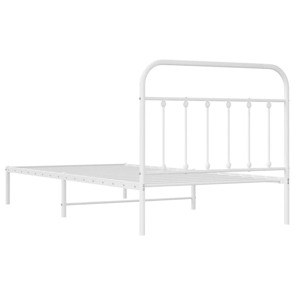 Bed frame with headboard metal white 107x203 cm