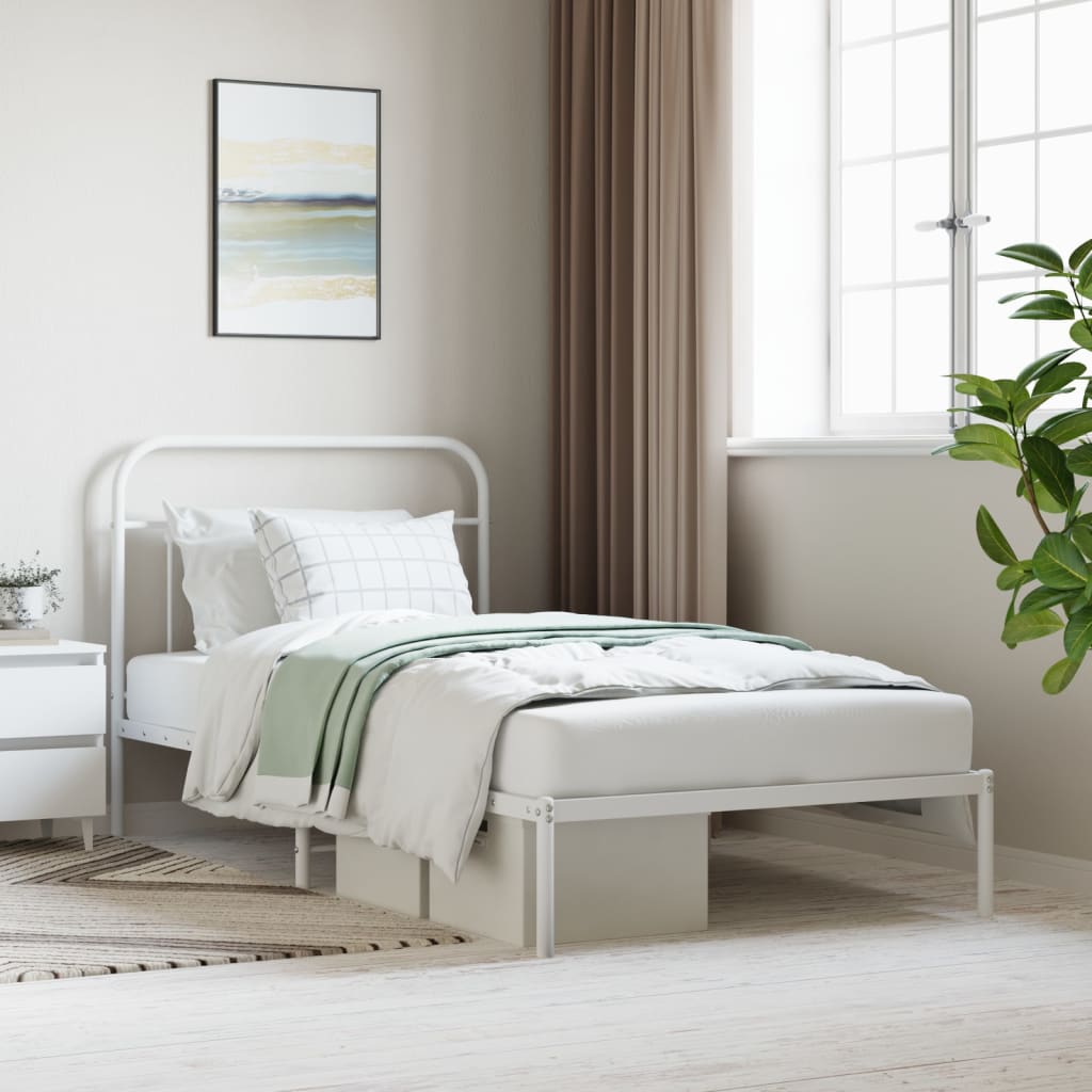 Bed frame with headboard metal white 107x203 cm