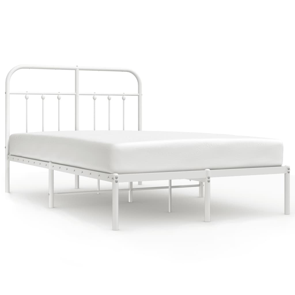 Bed frame with headboard metal white 120x190 cm