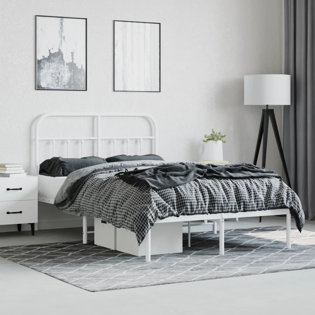 Bed frame with headboard metal white 120x200 cm