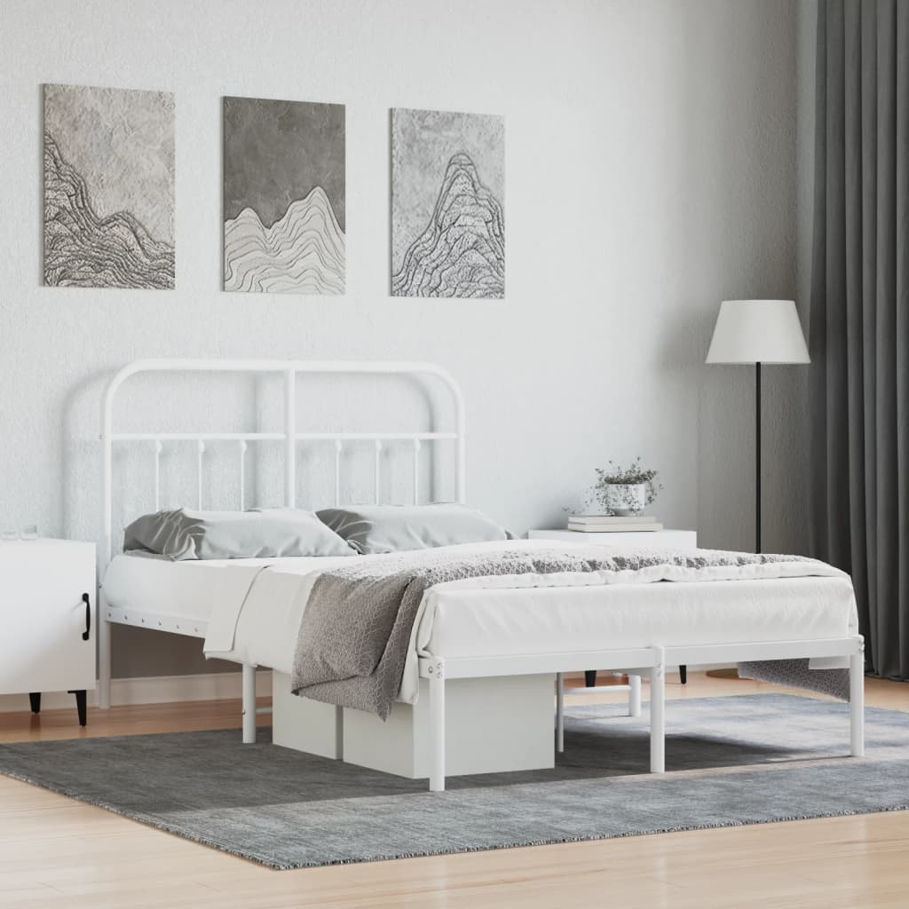 Bed frame with headboard metal white 120x200 cm