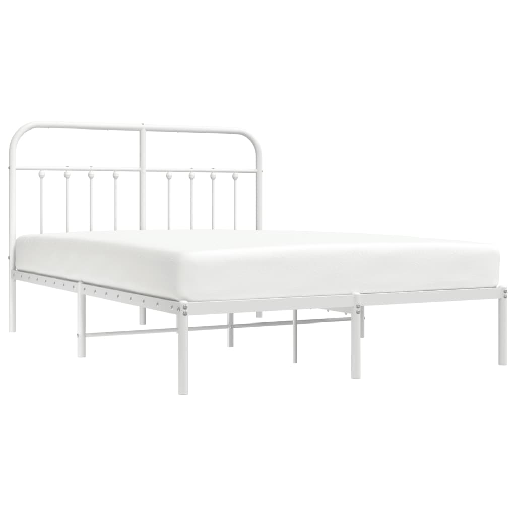 Bed frame with headboard metal white 135x190 cm