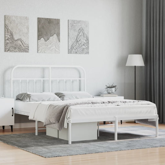 Bed frame with headboard metal white 135x190 cm
