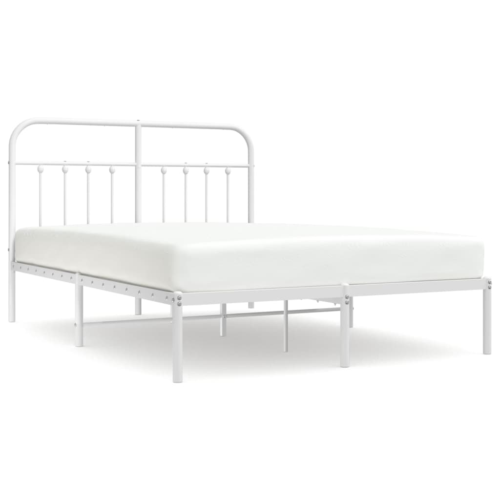 Bed frame with headboard metal white 140x190 cm