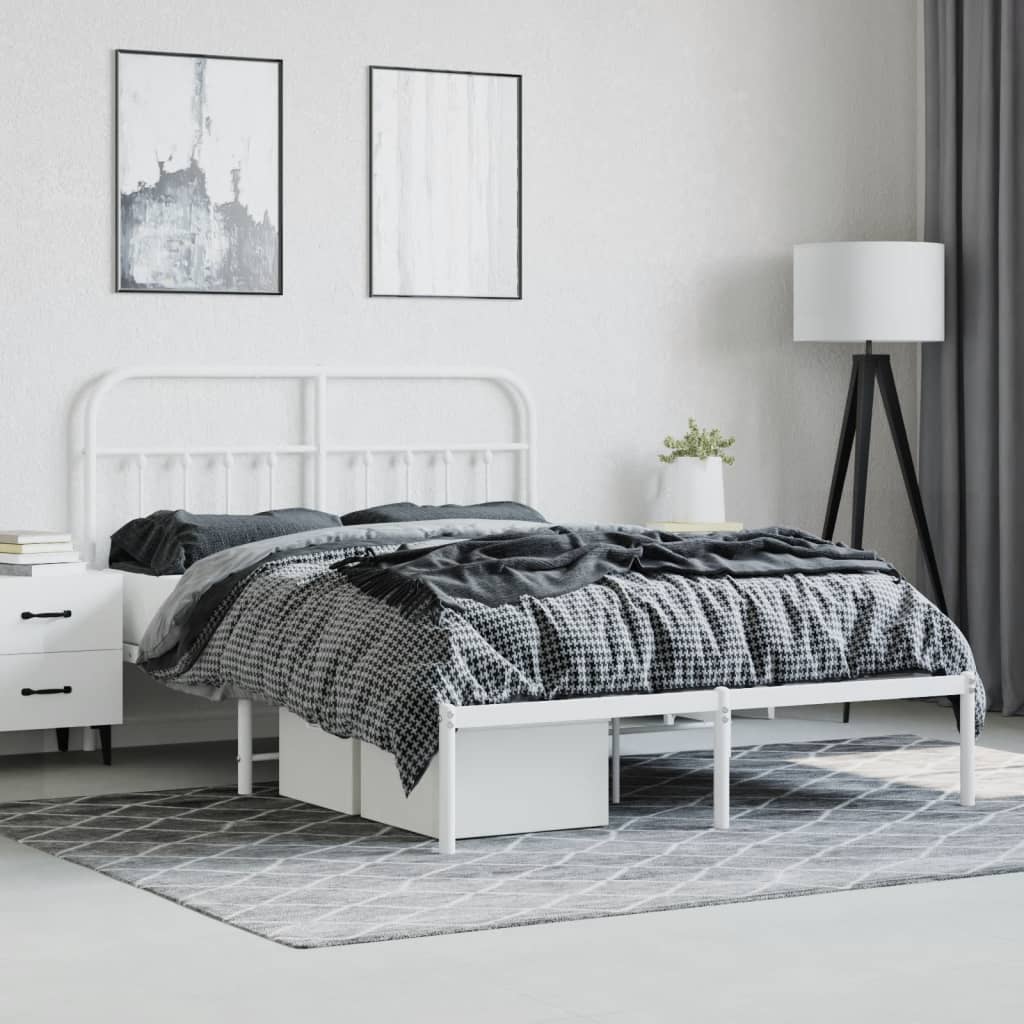 Bed frame with headboard metal white 140x190 cm