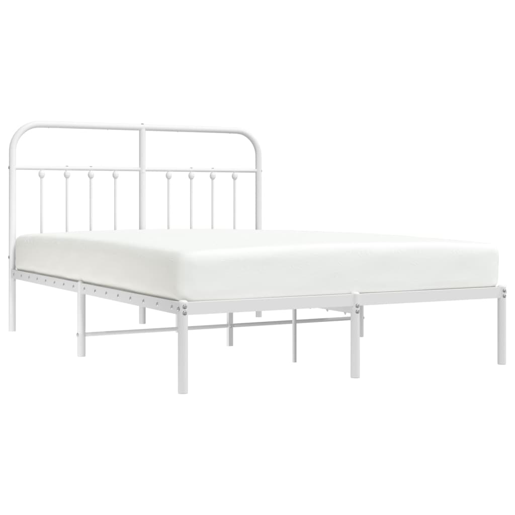 Bed frame with headboard metal white 140x190 cm