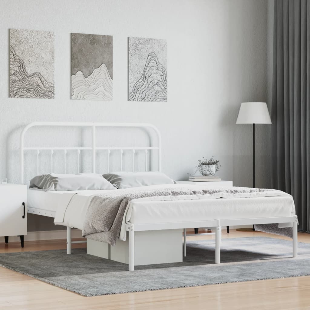 Bed frame with headboard metal white 140x190 cm