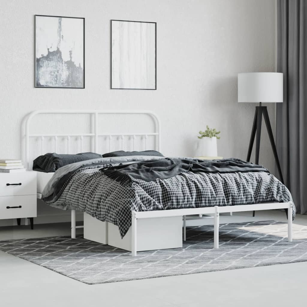 Bed frame with headboard metal white 140x200 cm