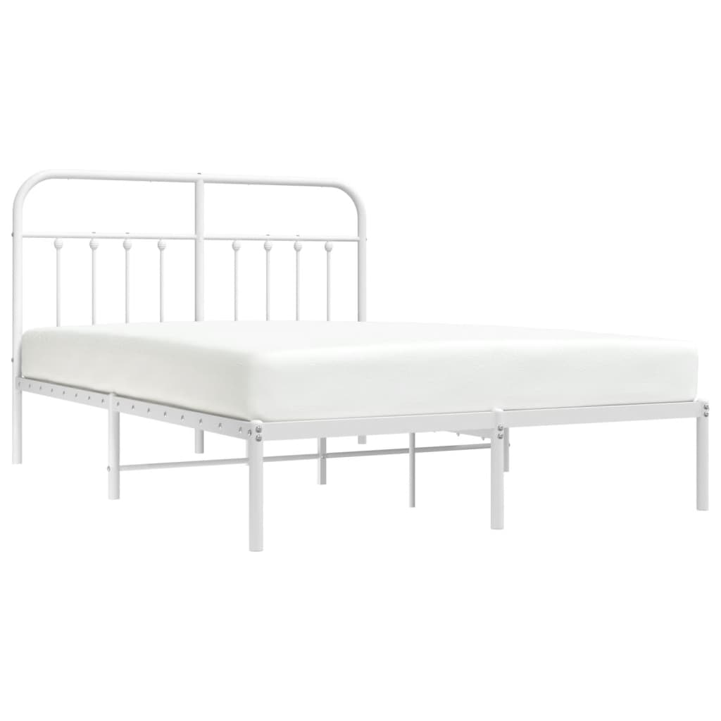 Bed frame with headboard metal white 140x200 cm