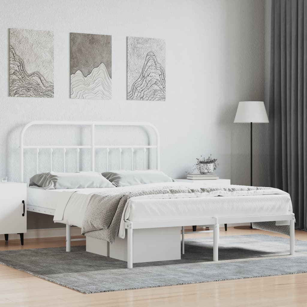 Bed frame with headboard metal white 140x200 cm
