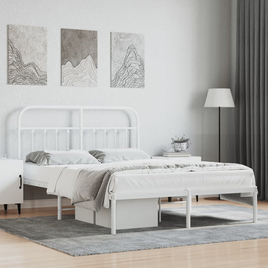 Bed frame with headboard metal white 140x200 cm