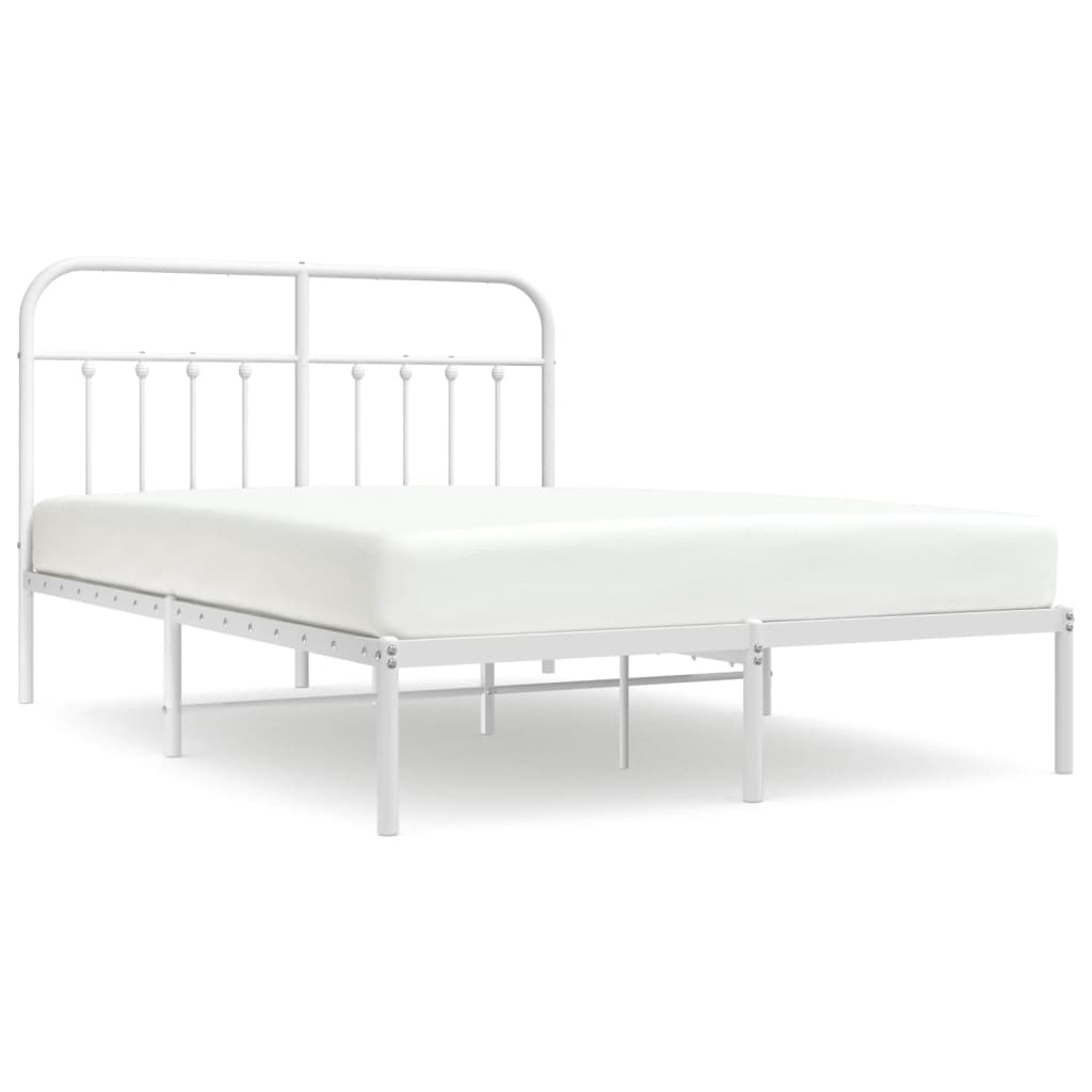 Bed frame with headboard metal white 150x200 cm