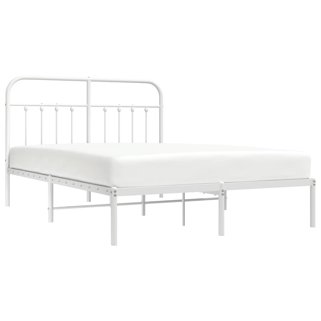 Bed frame with headboard metal white 150x200 cm