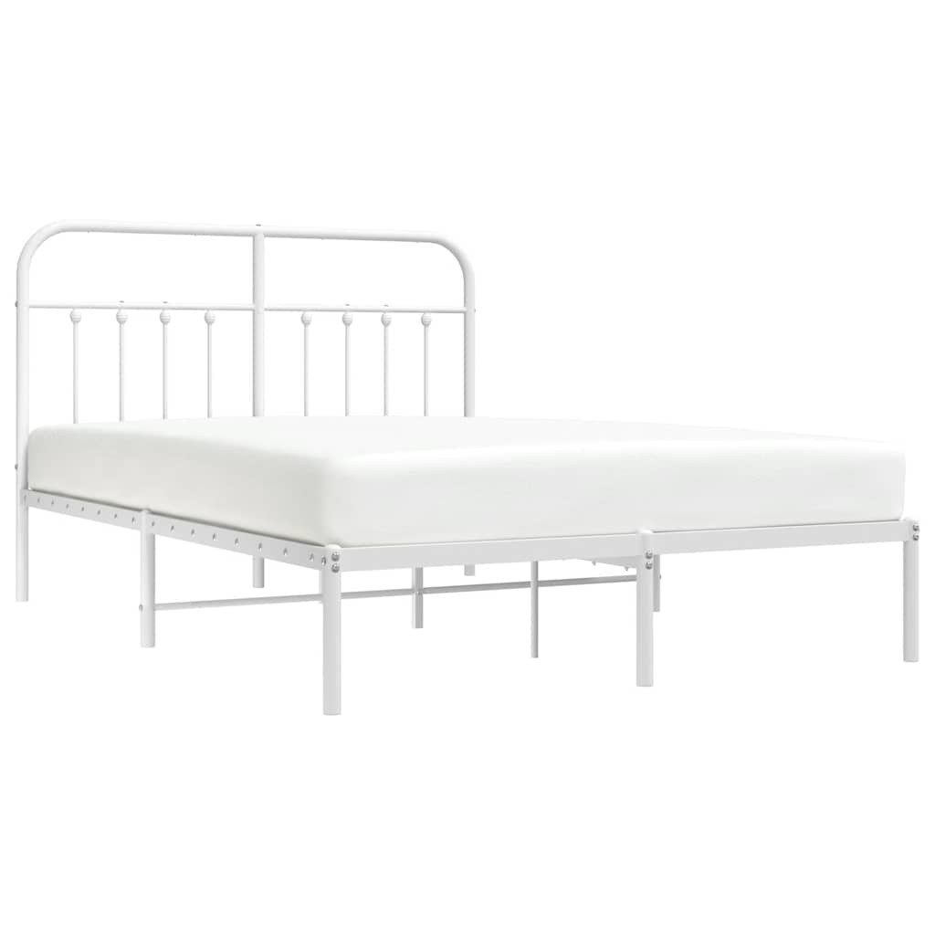 Bed frame with headboard metal white 150x200 cm