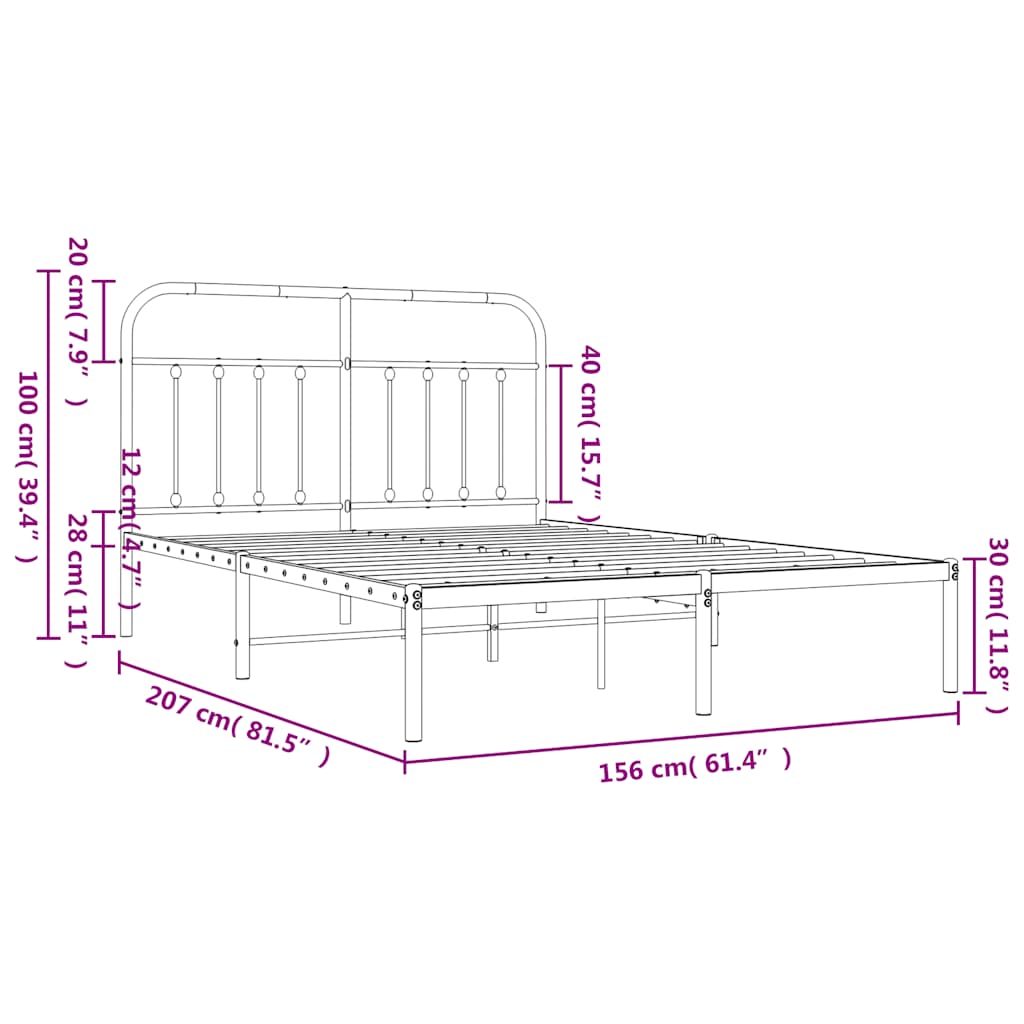 Bed frame with headboard metal white 150x200 cm