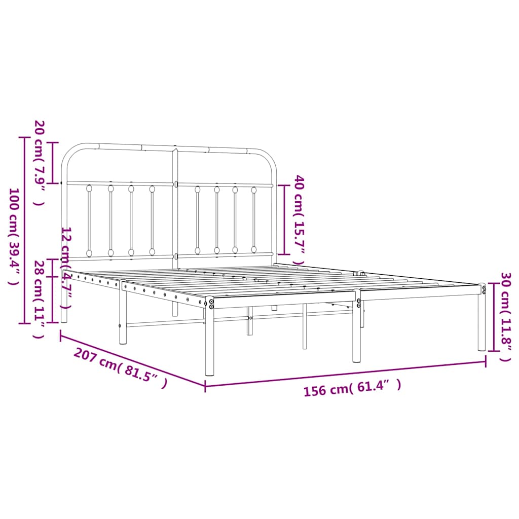 Bed frame with headboard metal white 150x200 cm