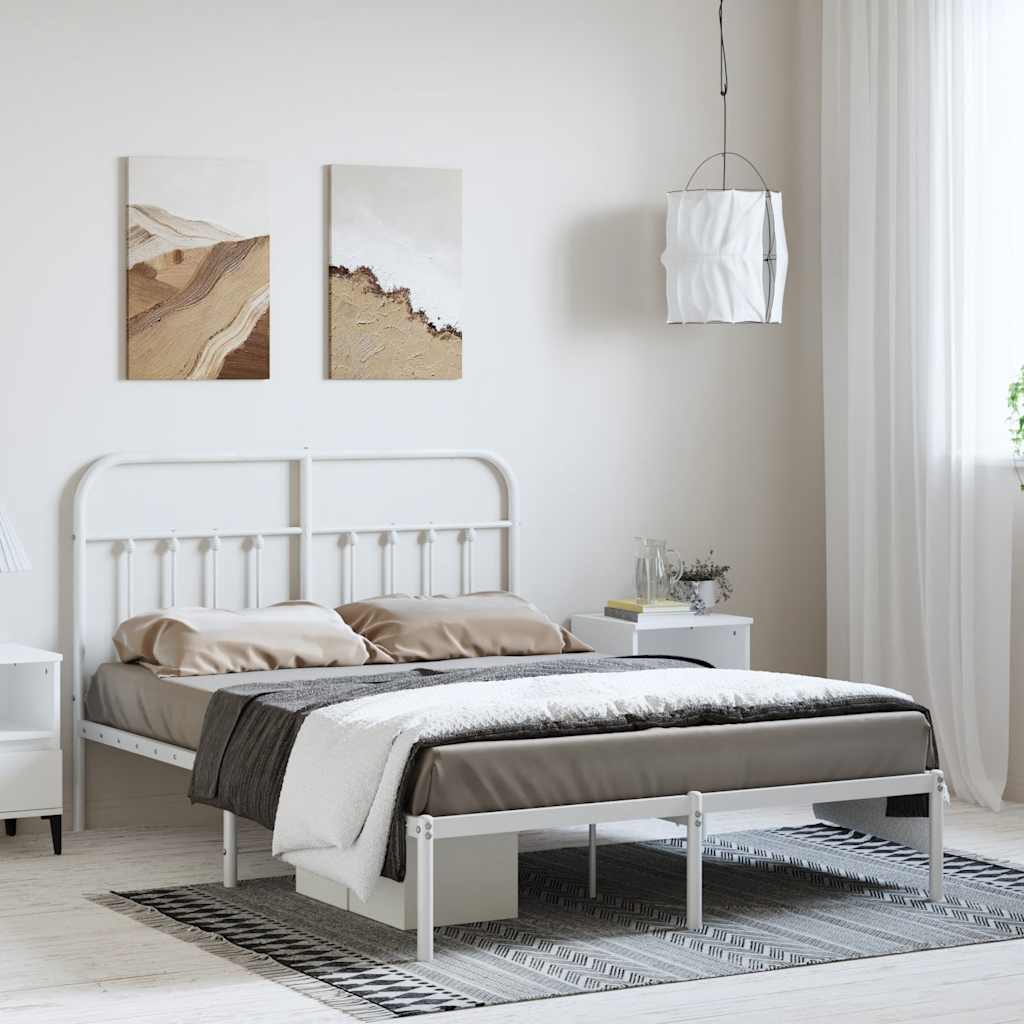 Bed frame with headboard metal white 150x200 cm