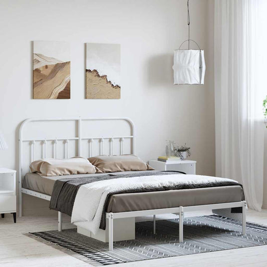 Bed frame with headboard metal white 150x200 cm