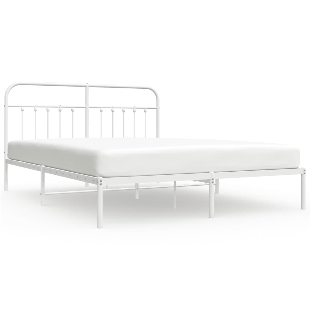 Bed frame with headboard metal white 160x200 cm