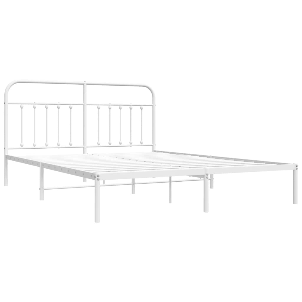 Bed frame with headboard metal white 160x200 cm