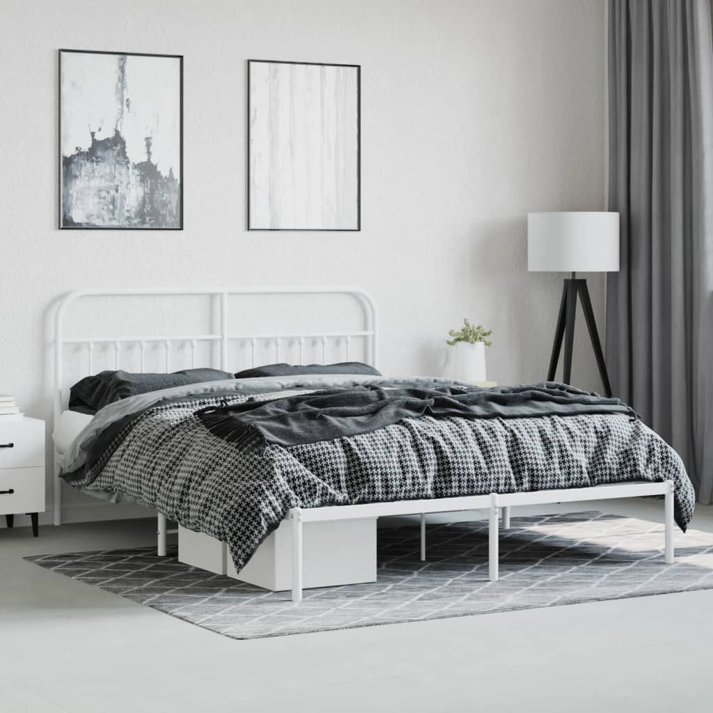Bed frame with headboard metal white 160x200 cm
