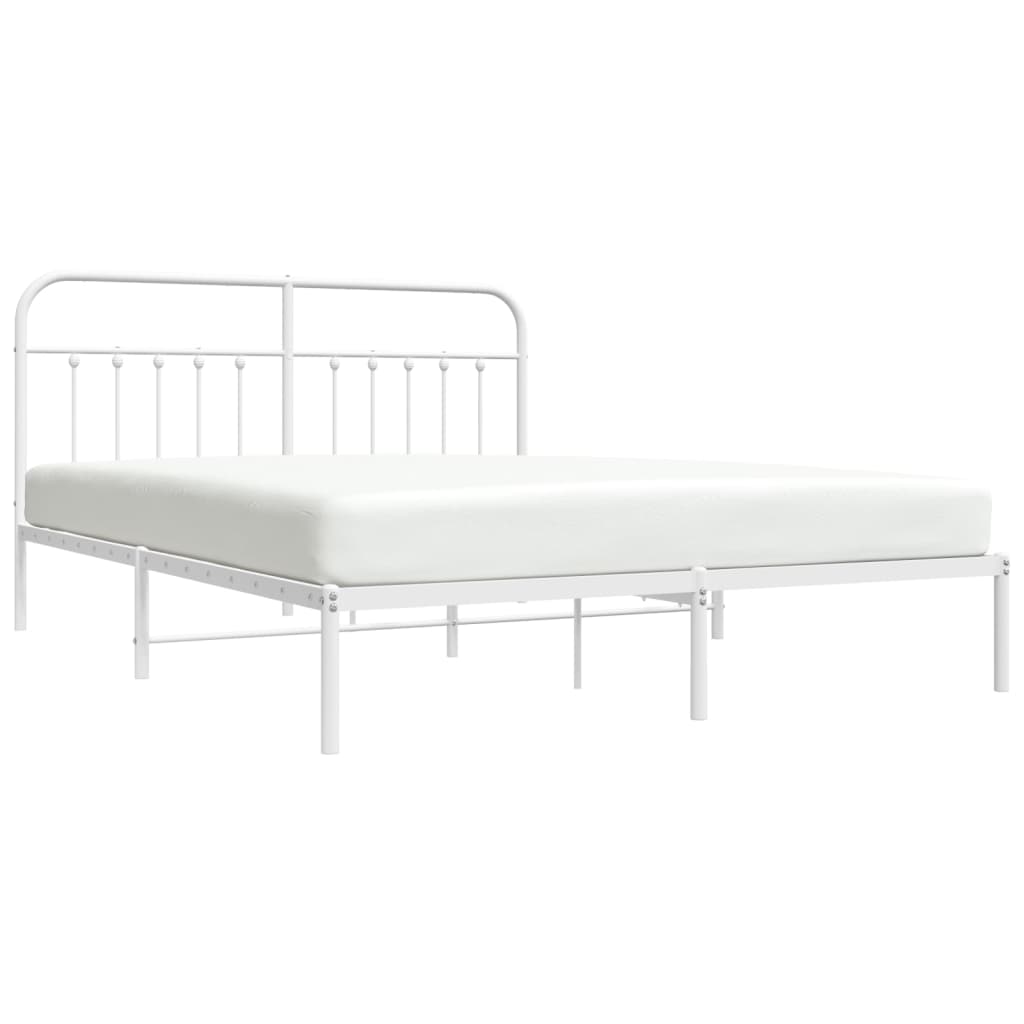 Bed frame with headboard metal white 160x200 cm