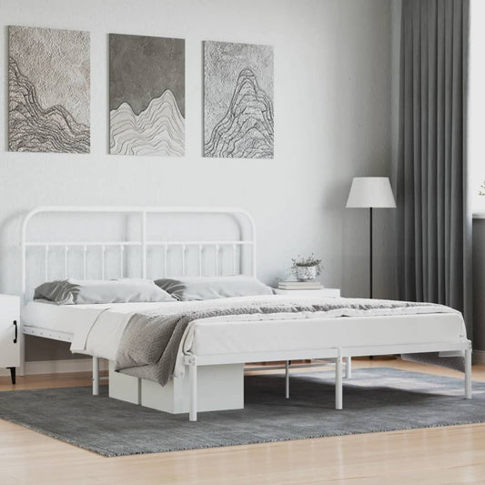 Bed frame with headboard metal white 160x200 cm