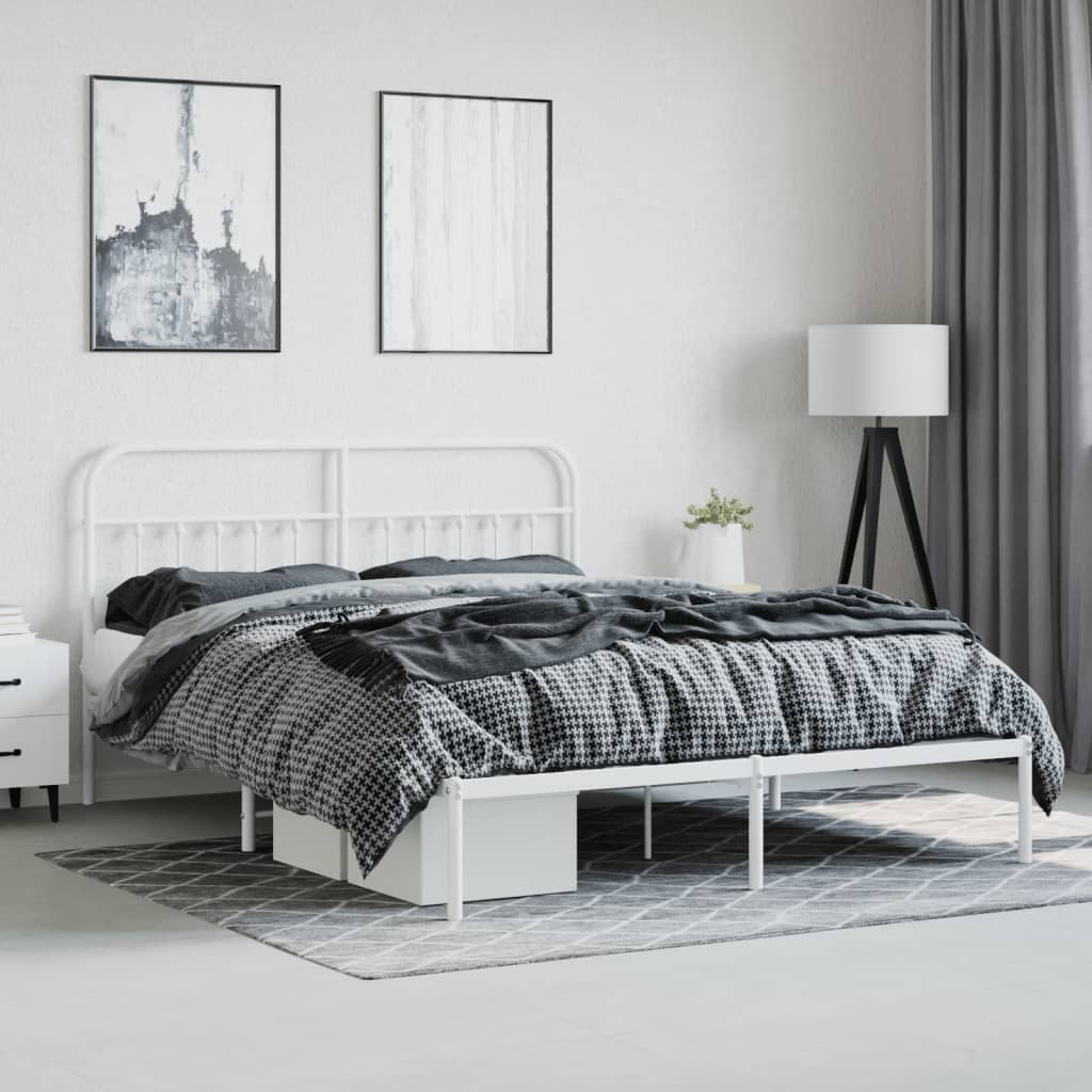 Bed frame with headboard metal white 180x200 cm