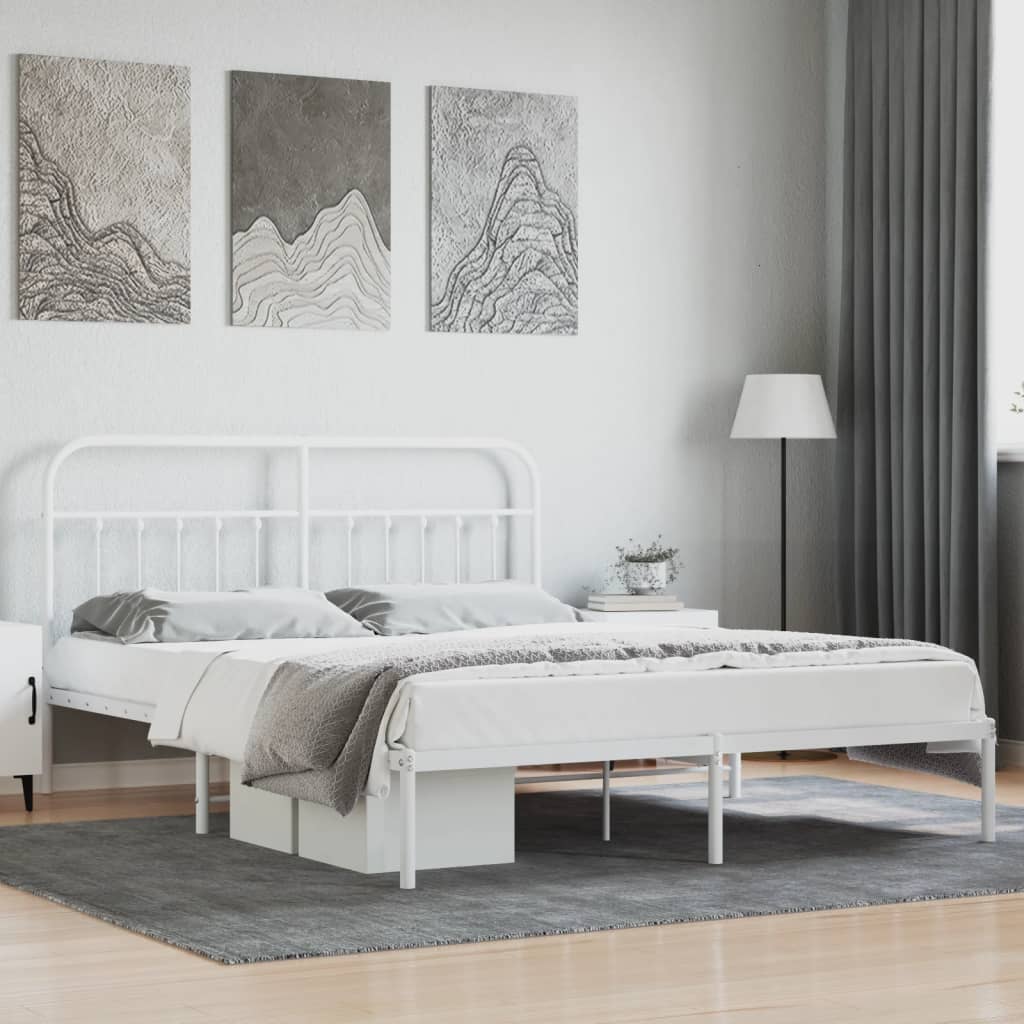 Bed frame with headboard metal white 180x200 cm