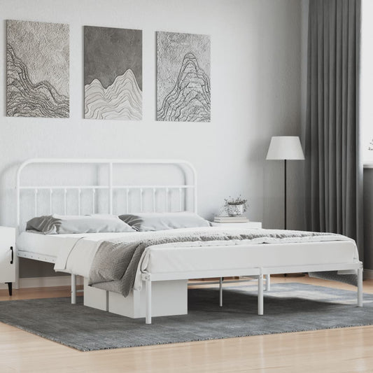 Bed frame with headboard metal white 183x213 cm