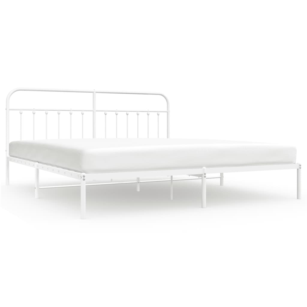 Bed frame with headboard metal white 193x203 cm