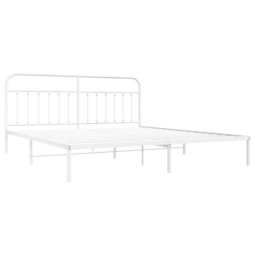 Bed frame with headboard metal white 193x203 cm