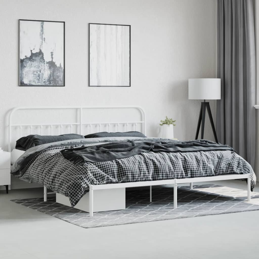 Bed frame with headboard metal white 193x203 cm