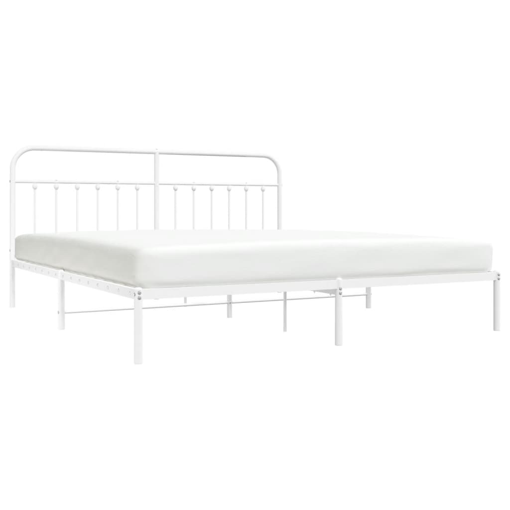 Bed frame with headboard metal white 193x203 cm